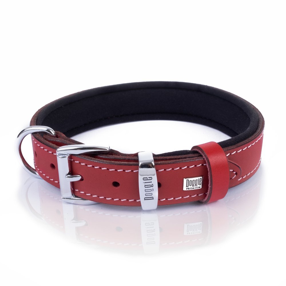 Doggie Konforlu Gerçek Deriden El Yapımı Kemik Süslü Köpek Boyun Tasması 2.5x37-45 Cm Kırmızı