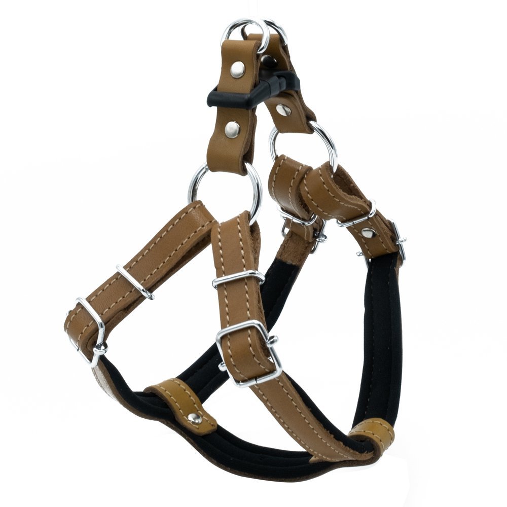 Doggie Konforlu Gerçek Deriden El Yapımı Ronin Model Köpek Göğüs Tasması M-2x45-55 Cm Camel