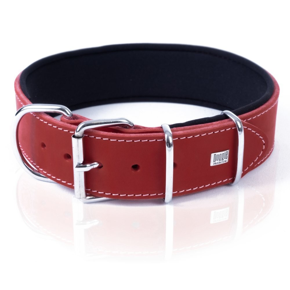 Doggie Çift Kat Gerçek Deriden El Yapımı Çivili Köpek Boyun Tasması 5x50-60 Cm Kırmızı