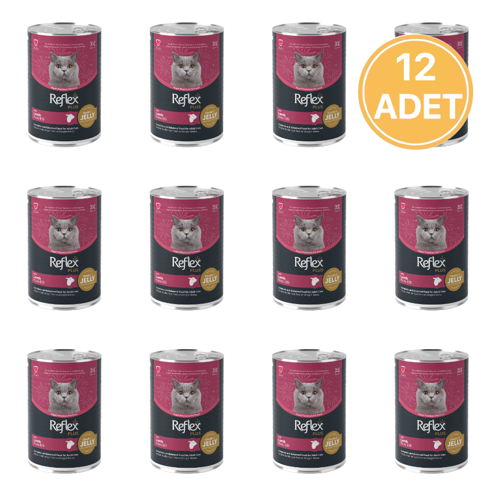 Reflex Plus Jöle İçinde Et Parçacıklı Kuzu Etli Yetişkin Kedi Konservesi 400 Gr (12 Adet)
