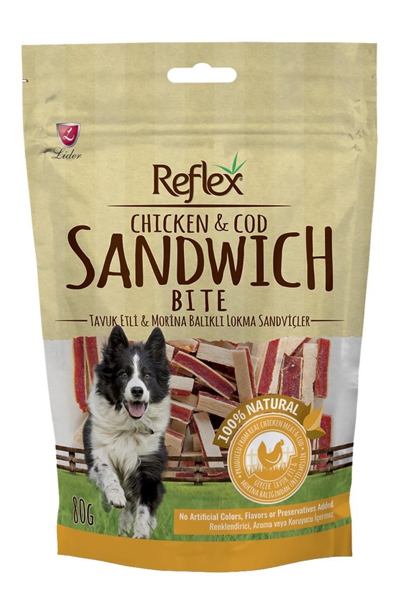 Reflex Bite Tavuk ve Morina Balığı Lokma Sandviç Köpek Ödülü 80 Gr