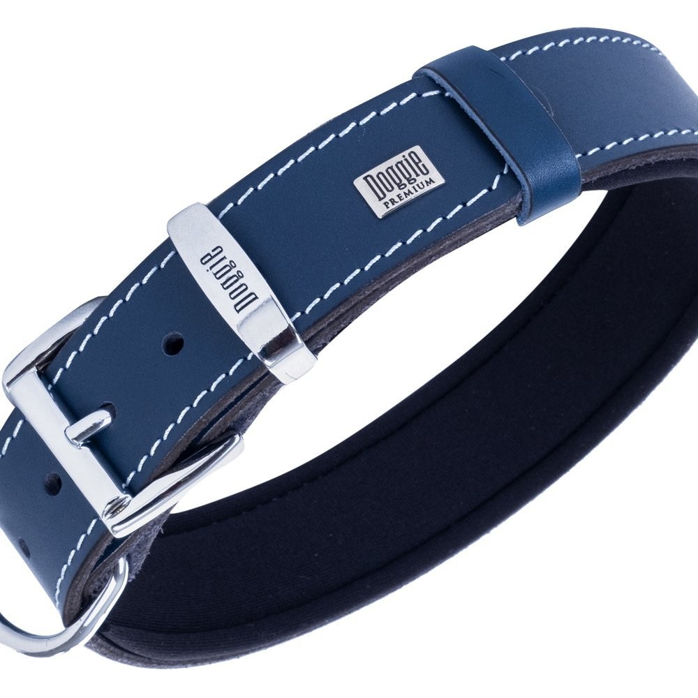 Doggie Konforlu Gerçek Deriden El Yapımı Köpek Boyun Tasması 4x47-55 Cm Royal Mavi