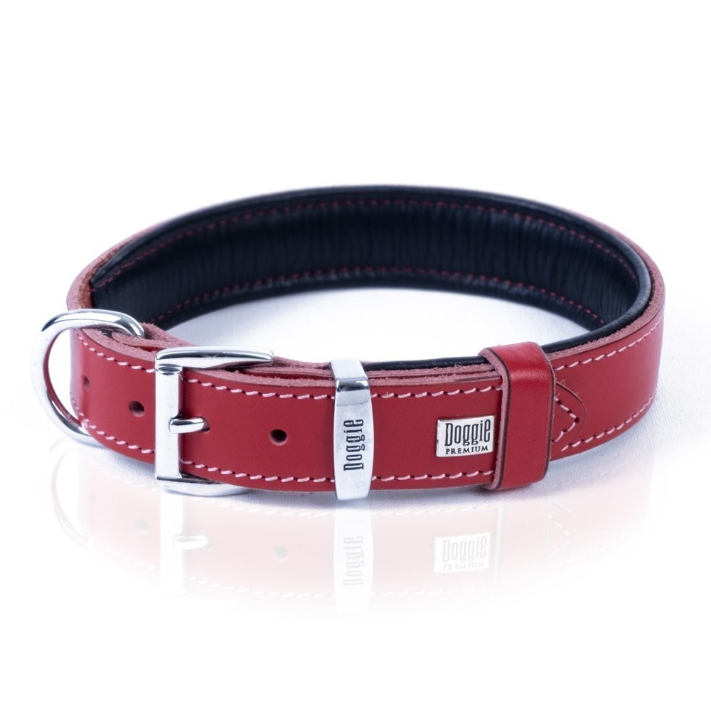 Doggie Firstclass Gerçek Deriden El Yapımı Köpek Boyun Tasması 4x52-60 Cm Kırmızı