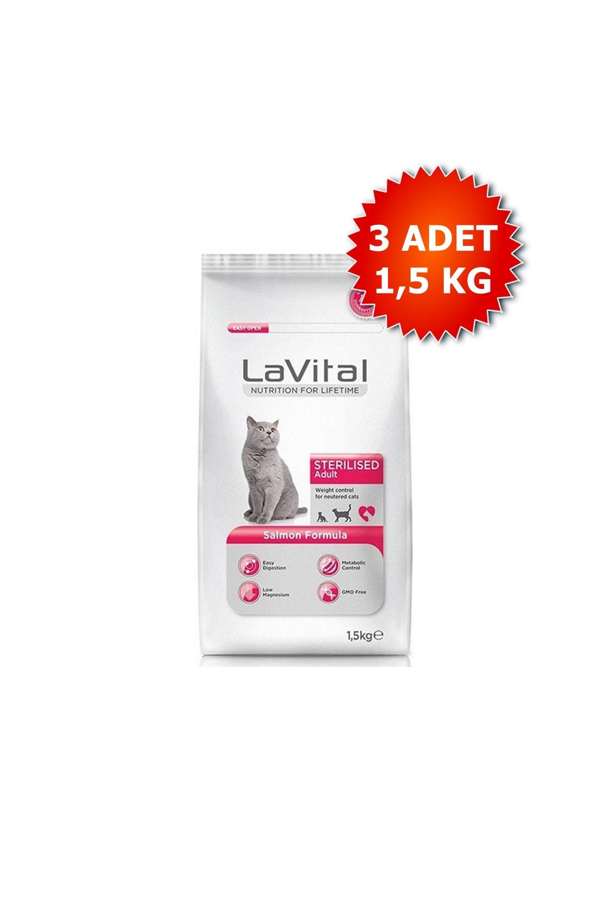 LaVital Kısırlaştırılmış Somonlu Yetişkin Kedi Maması 1.5 Kg (3 Adet)
