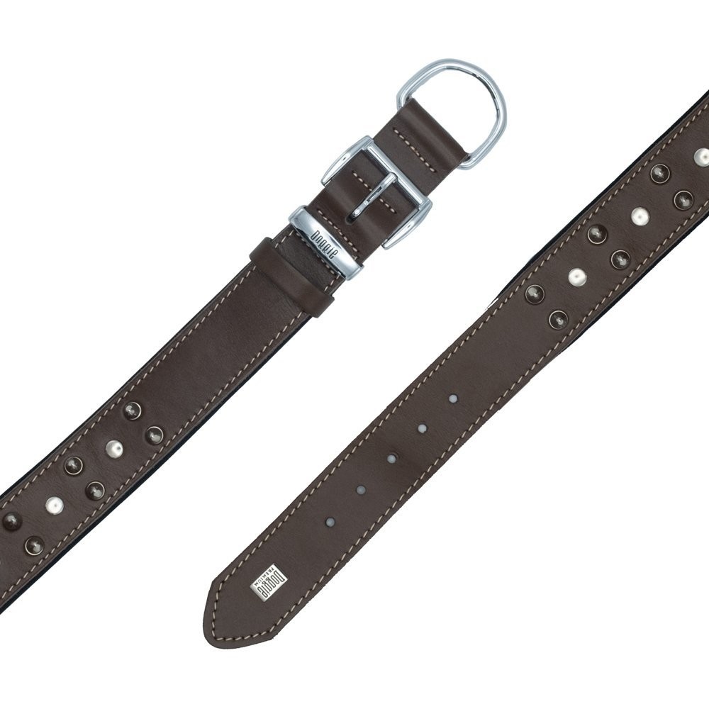 Doggie Konforlu Gerçek Deriden El Yapımı Çivili Köpek Boyun Tasması 4x47-55 Cm Kahverengi