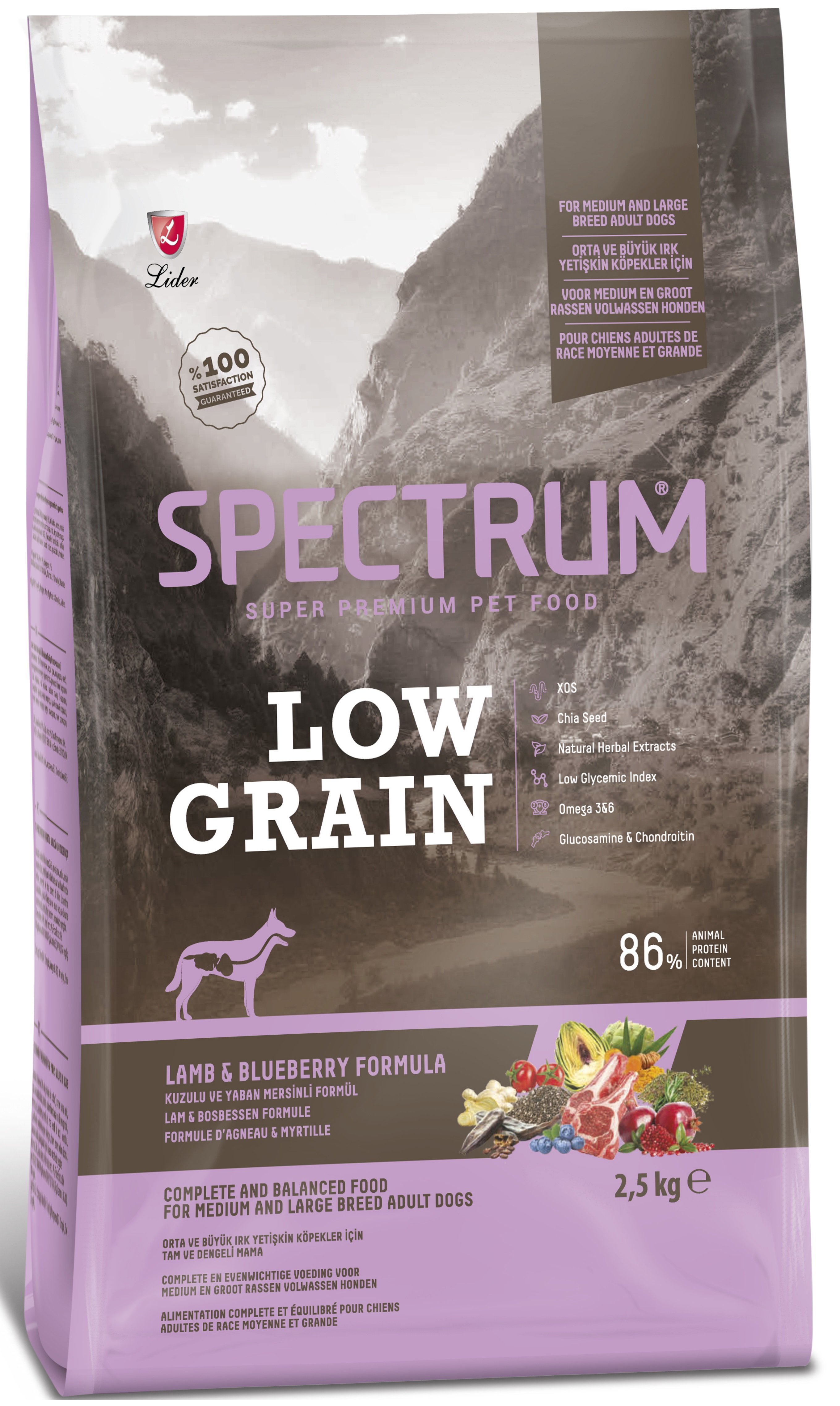 Spectrum Low Grain Kuzu Etli & Yaban Mersinli Orta Ve Büyük Irk Yetişkin Köpek Maması 2.5 Kg