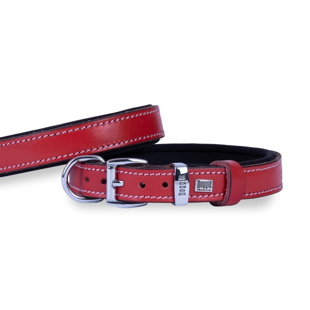Doggie Konforlu Gerçek Deriden El Yapımı Köpek Boyun Tasması 2x35-40 Cm Kırmızı