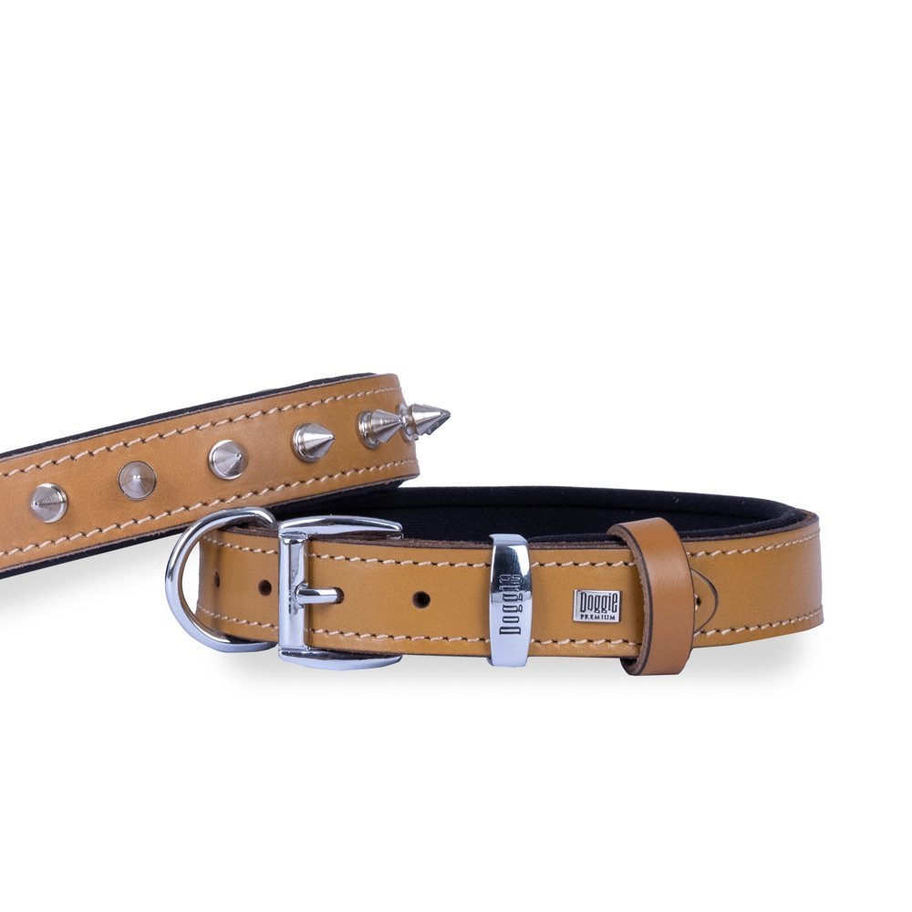 Doggie Konforlu Gerçek Deriden El Yapımı Çivili Köpek Boyun Tasması 3x42-50 Cm Camel