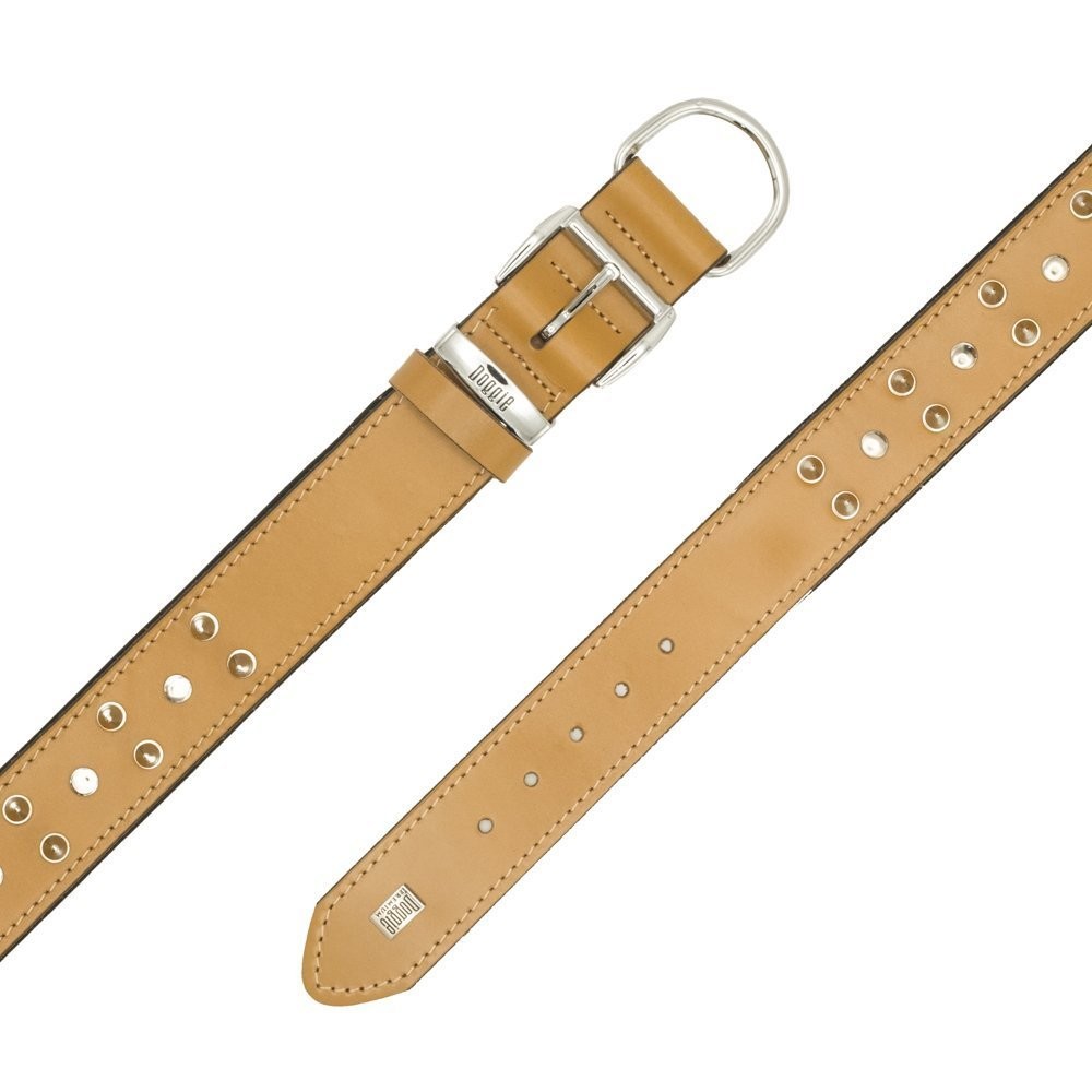 Doggie Konforlu Gerçek Deriden El Yapımı Çivili Köpek Boyun Tasması 4x52-60 Cm Camel