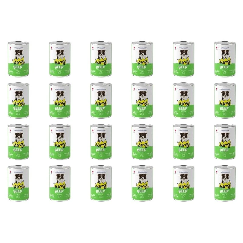 King Sos İçerisinde Et Parçacıklı Dana Etli Yetişkin Köpek Konservesi 400 Gr (24 Adet)