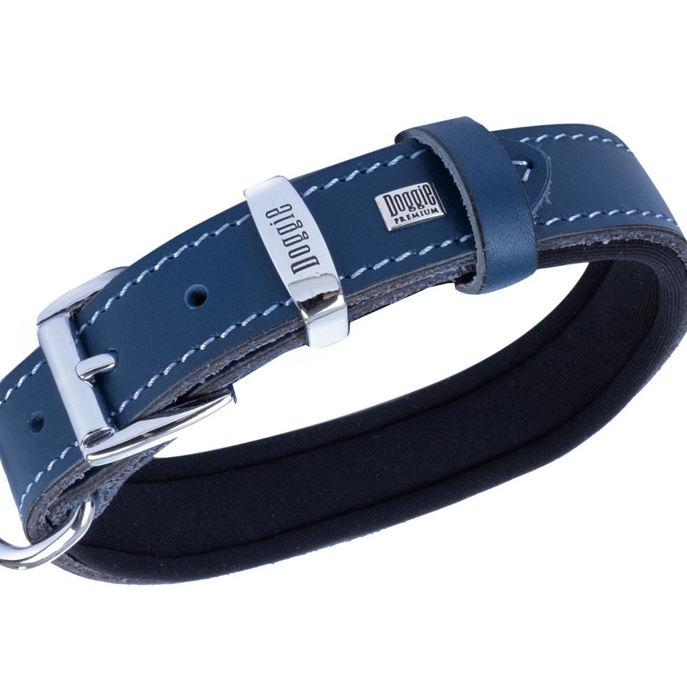 Doggie Konforlu Gerçek Deriden El Yapımı Kemik Süslü Köpek Boyun Tasması 2.5x37-45 Cm Royal Mavi