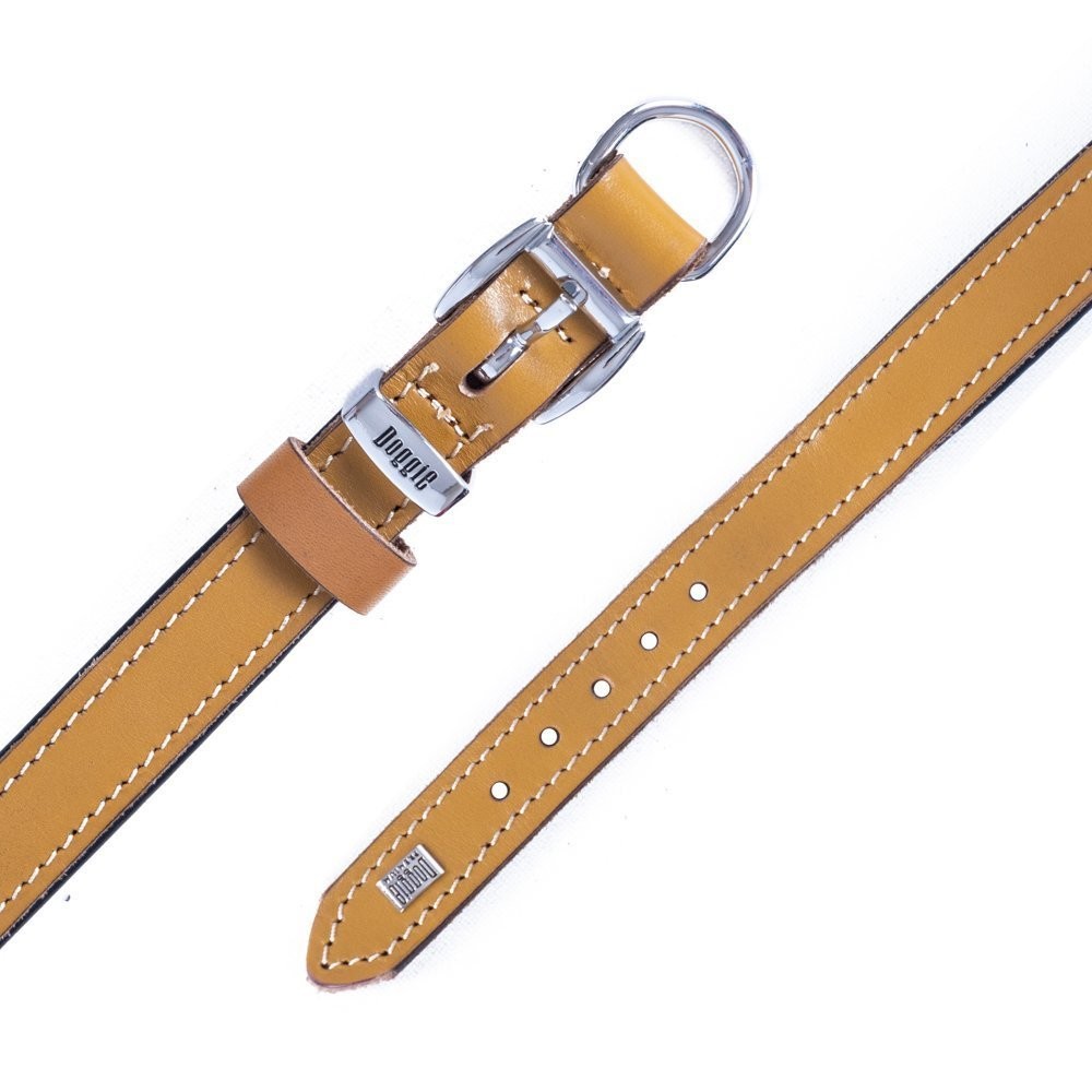 Doggie Konforlu Gerçek Deriden El Yapımı Köpek Boyun Tasması 2x35-40 Cm Camel
