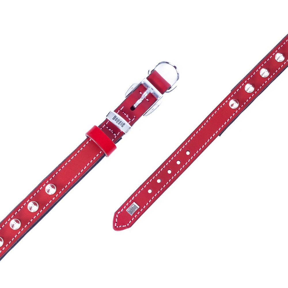 Doggie Konforlu Gerçek Deriden El Yapımı Çivili Köpek Boyun Tasması 2.5x37-45 Cm Kırmızı