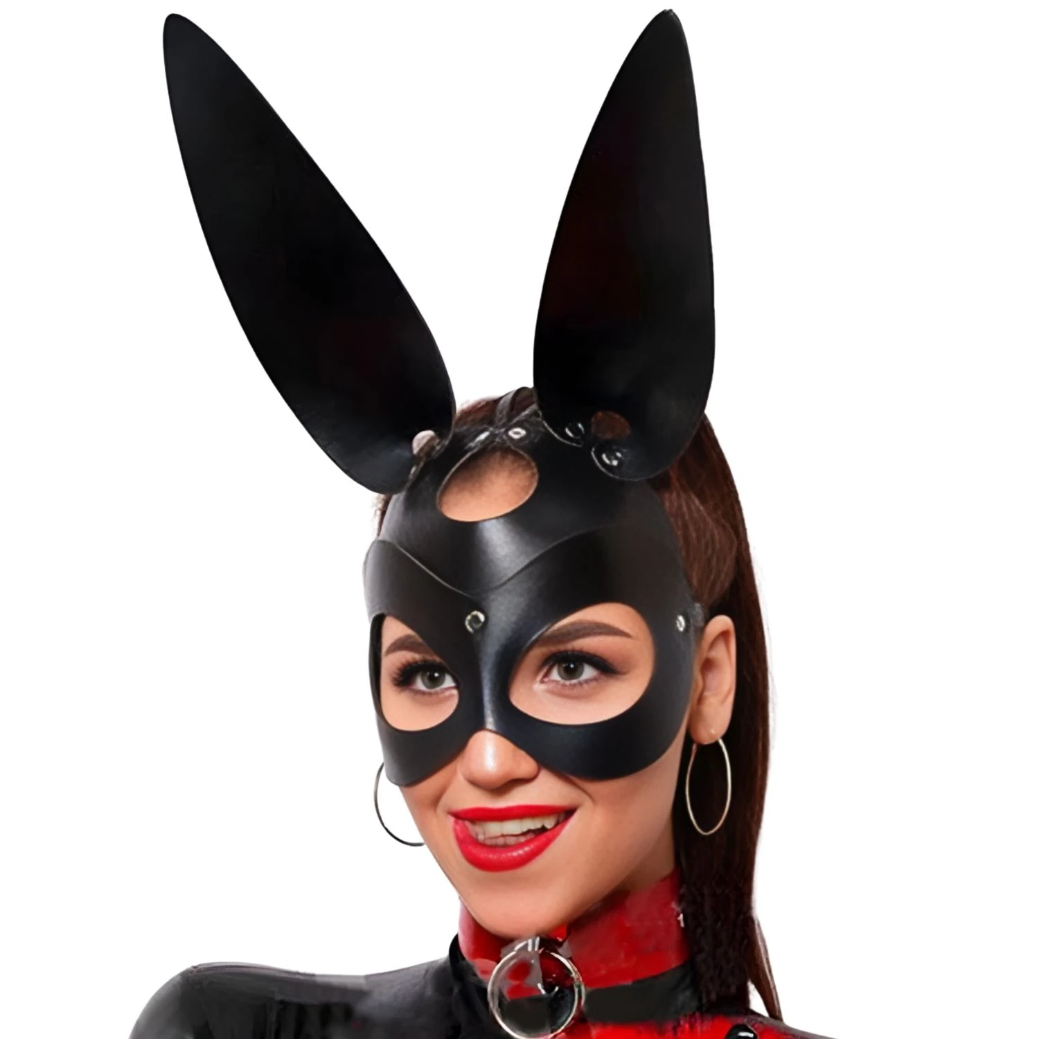 Sens Fantasy Leather Bunny Mask Uzun Kulaklı Playboy Tavşan Deri Maske - J966 - Siyah