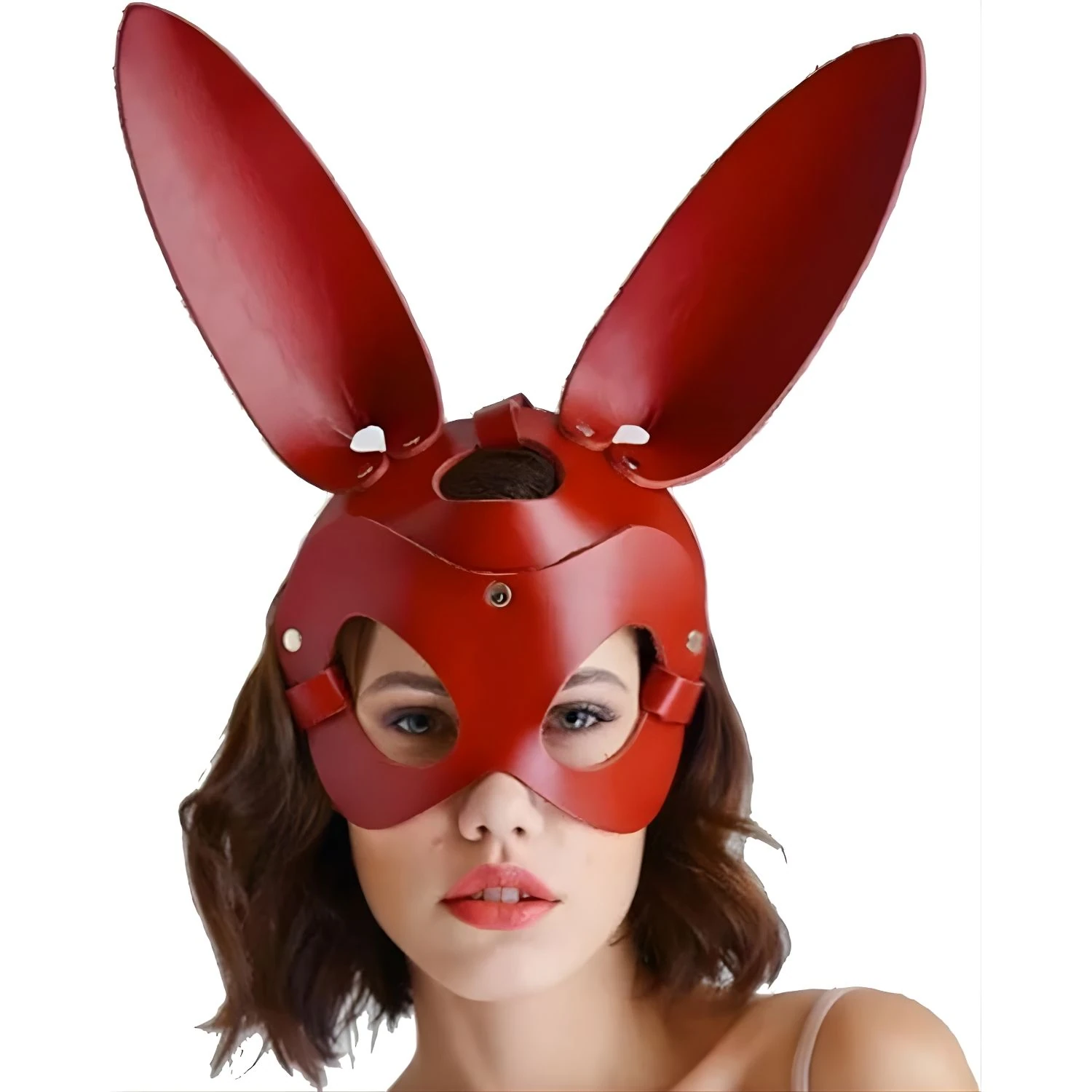 Sens Fantasy Leather Bunny Mask Uzun Kulaklı Playboy Tavşan Deri Maske - J966 - Kırmızı