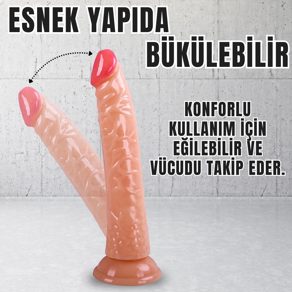 Güçlü Vantuzlu Damarlı Testissiz Realistik Dildo Anal Vajina Kullanım Gerçekçi Yapay Penis 21x3.5 CM detay