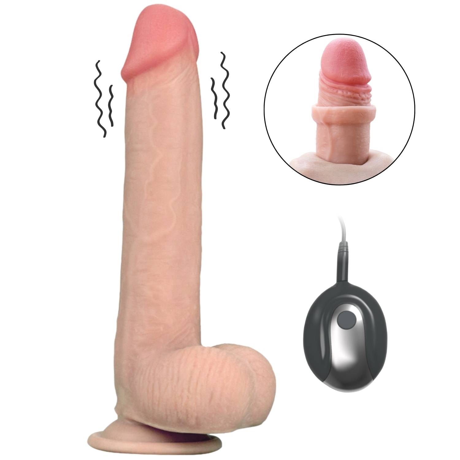 Calvin - Hareketli Kayar Deri Çift Katmanlı Realistik Vibratör Dildo Ultra Yumuşak Gerçekçi Titreşimli Yapay Penis