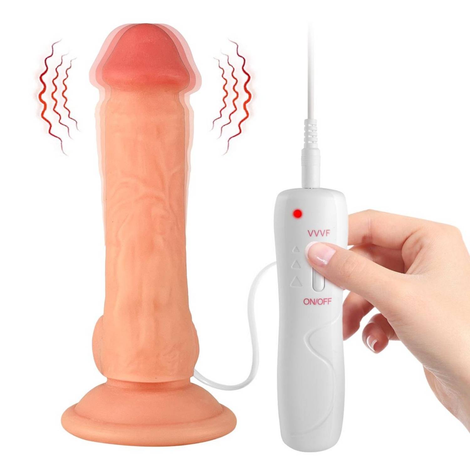 Alvin - Kumandalı Vantuzlu Güçlü Titreşimli Gerçekçi Yapay Penis Realistik Dokuda Dildo 18 CM detay