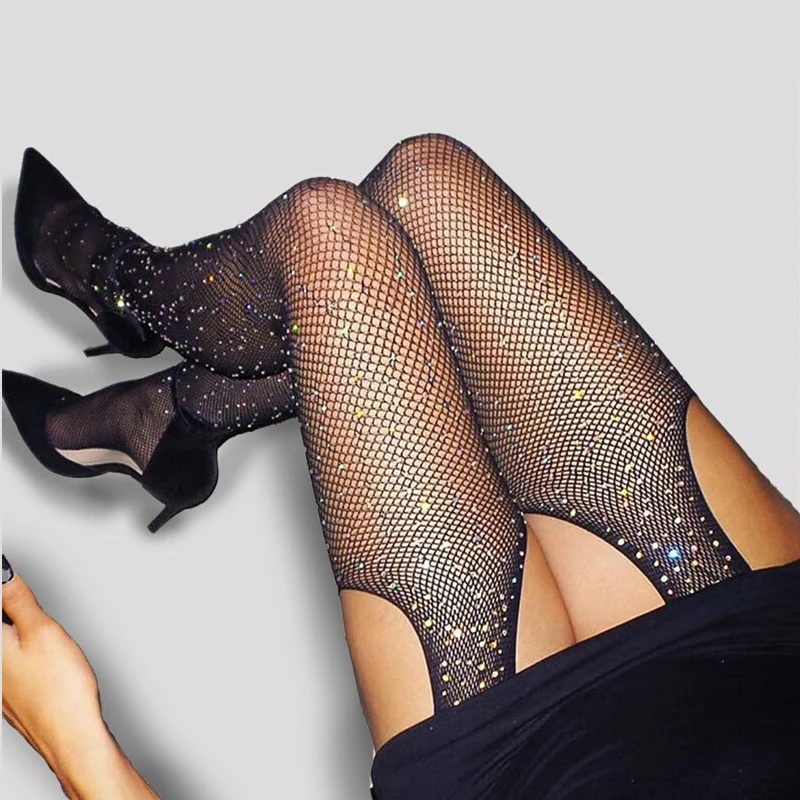Sens Fantezi İç Giyim Parlak Zirkon Taşlı Jartiyer Görünümlü Ağı Açık Seksi File Çorap - 79504