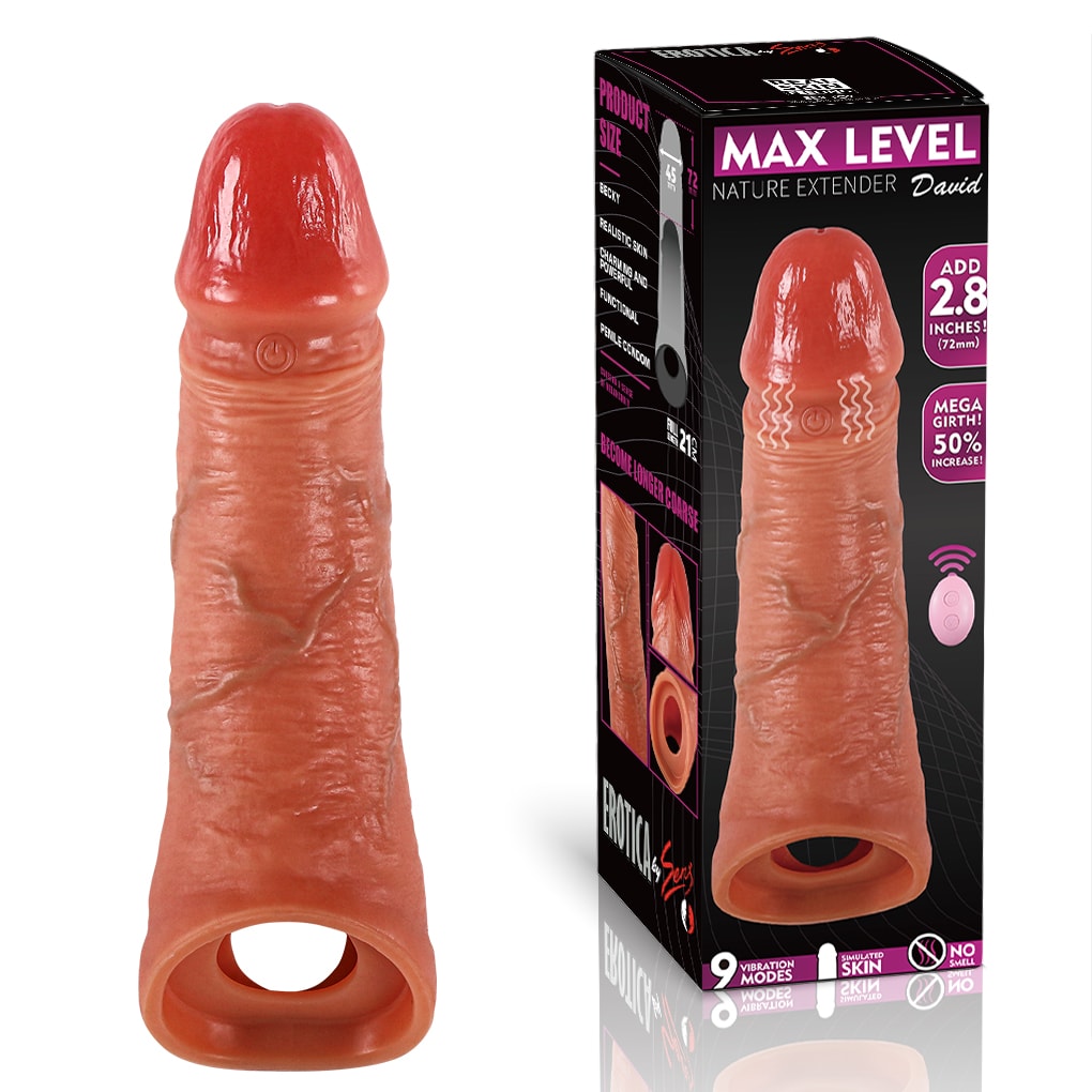 David - Uzaktan Kumandalı Şarjlı G Spot Uyarıcı Güçlü Titreşimli Ultra Realistik Penis Kılıfı - 7.2 CM Uzatmalı detay
