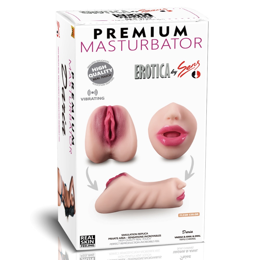 Daria - Realistik Doku Oral Anal Vajinal 3 in 1 Titreşimli Suni Vajina Mastürbatör 18 CM detay