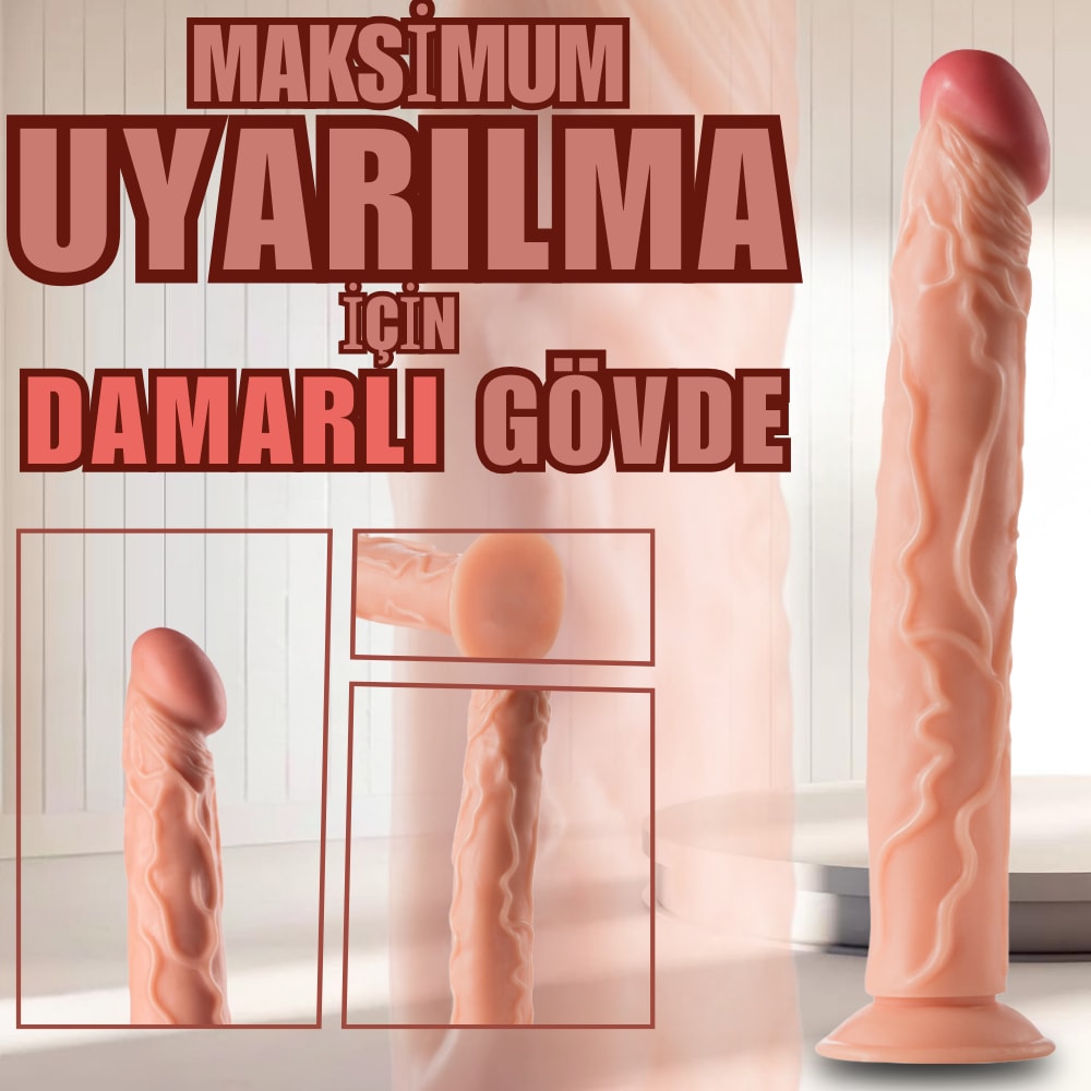 Realistik Dokuda Damarlı Dildo Testissiz Büyük Boy Gerçekçi Yapay Penis 35x4.8 CM detay
