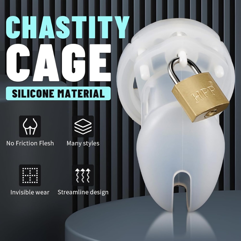Silikon Beyaz Penis Kilidi Erkek Bekaret Cihazı Chastity Cock Cage Küçük Boy Penis Esaret Kafesi detay