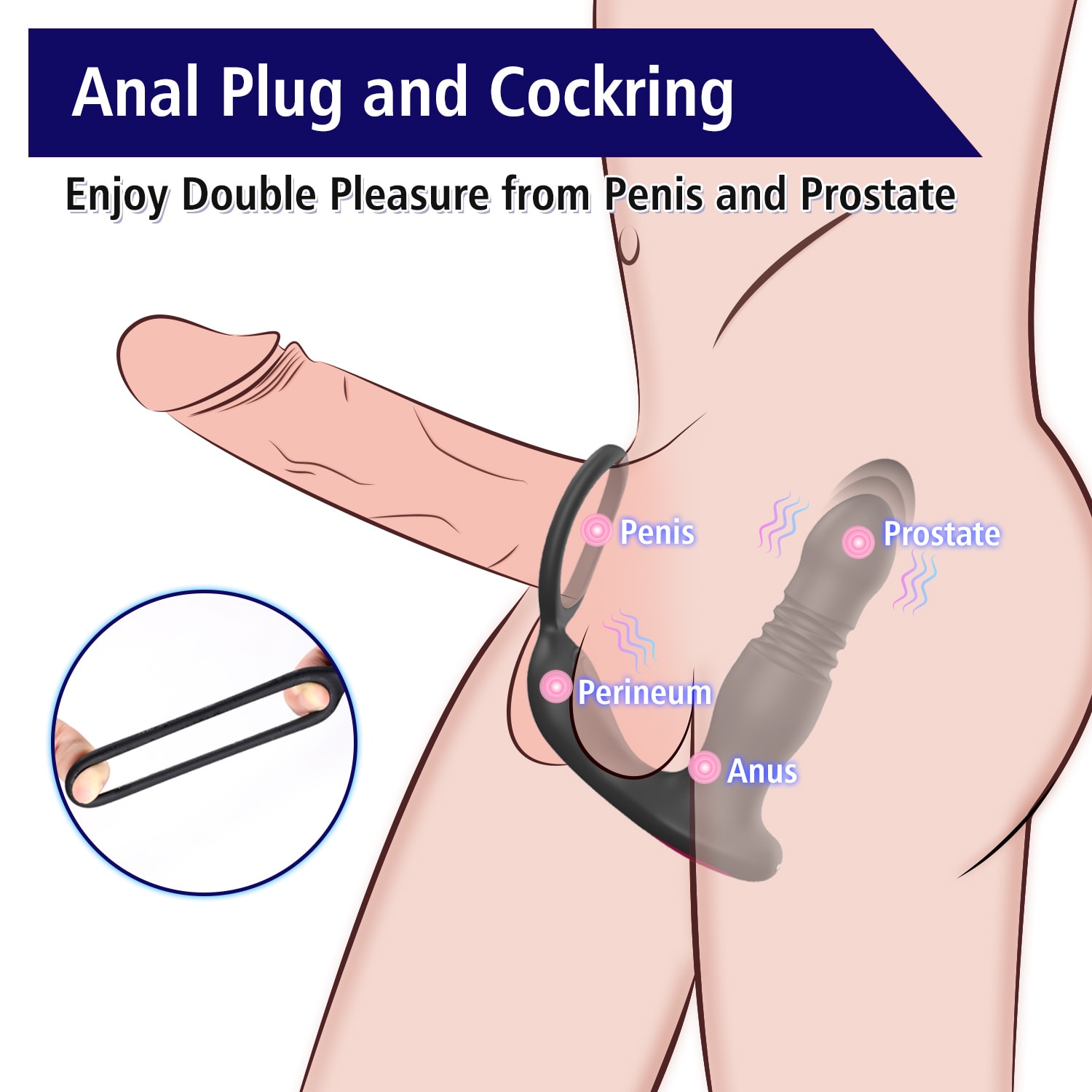 Rocky - Şarjlı Uzaktan Kumandalı Penis Halkalı Güçlü Titreşimli İleri Geri Hareketli Prostat Uyarıcı Vibratör detay