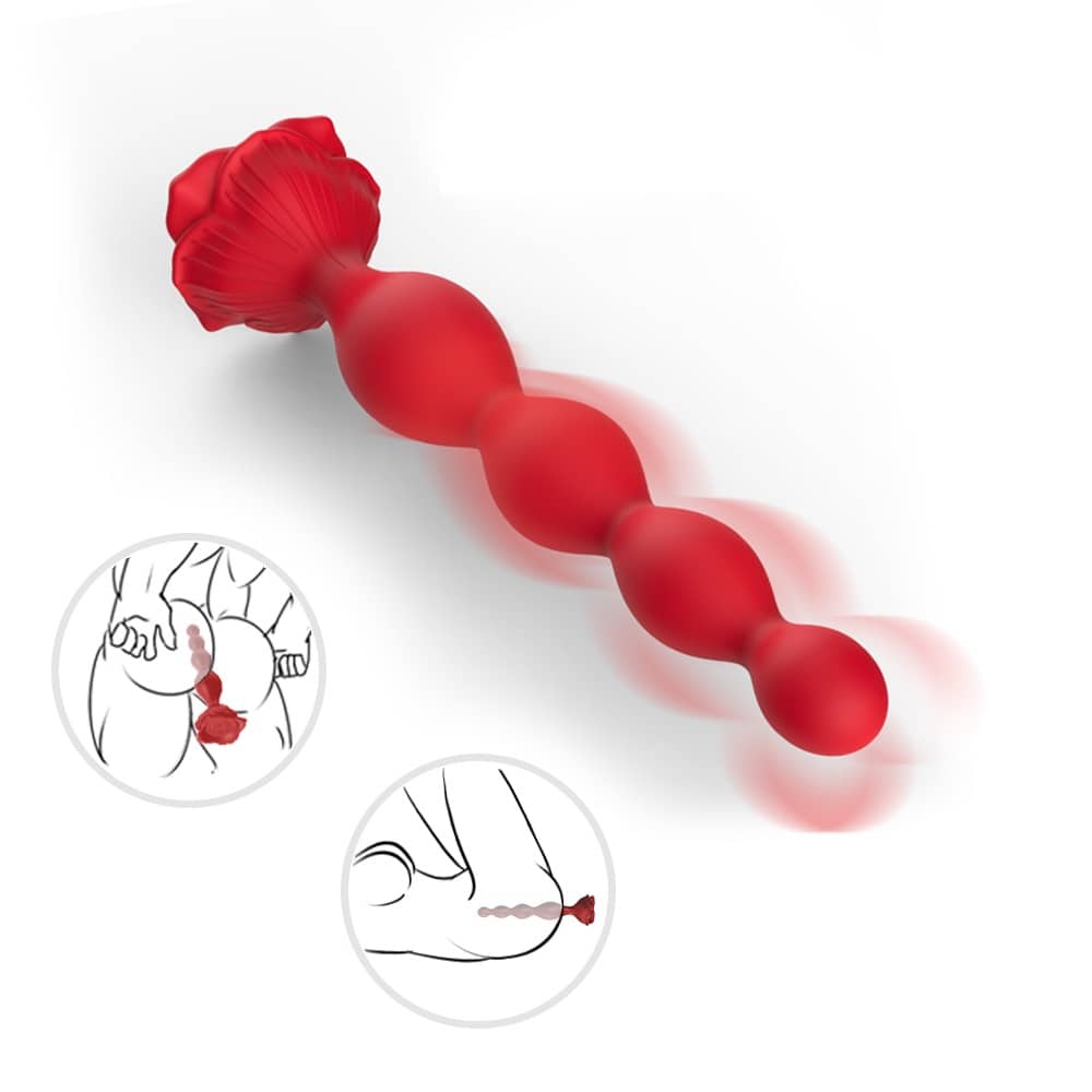 Rose Beads - Manyetik Şarjlı Gül Tasarımlı Güçlü Titreşimli Boncuklar Kademeli Boyut Eğilebilir Anal Beads Vibratör detay