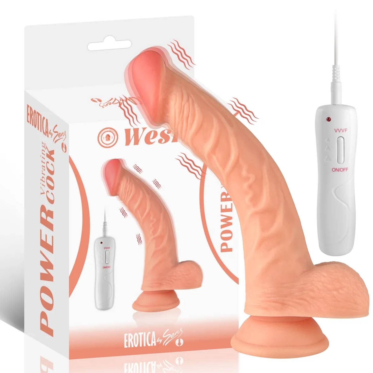 Wesley - Kumandalı Vantuzlu Eğik Yapı Güçlü Titreşimli Gerçekçi Yapay Penis Realistik Dokuda Dildo 22 CM