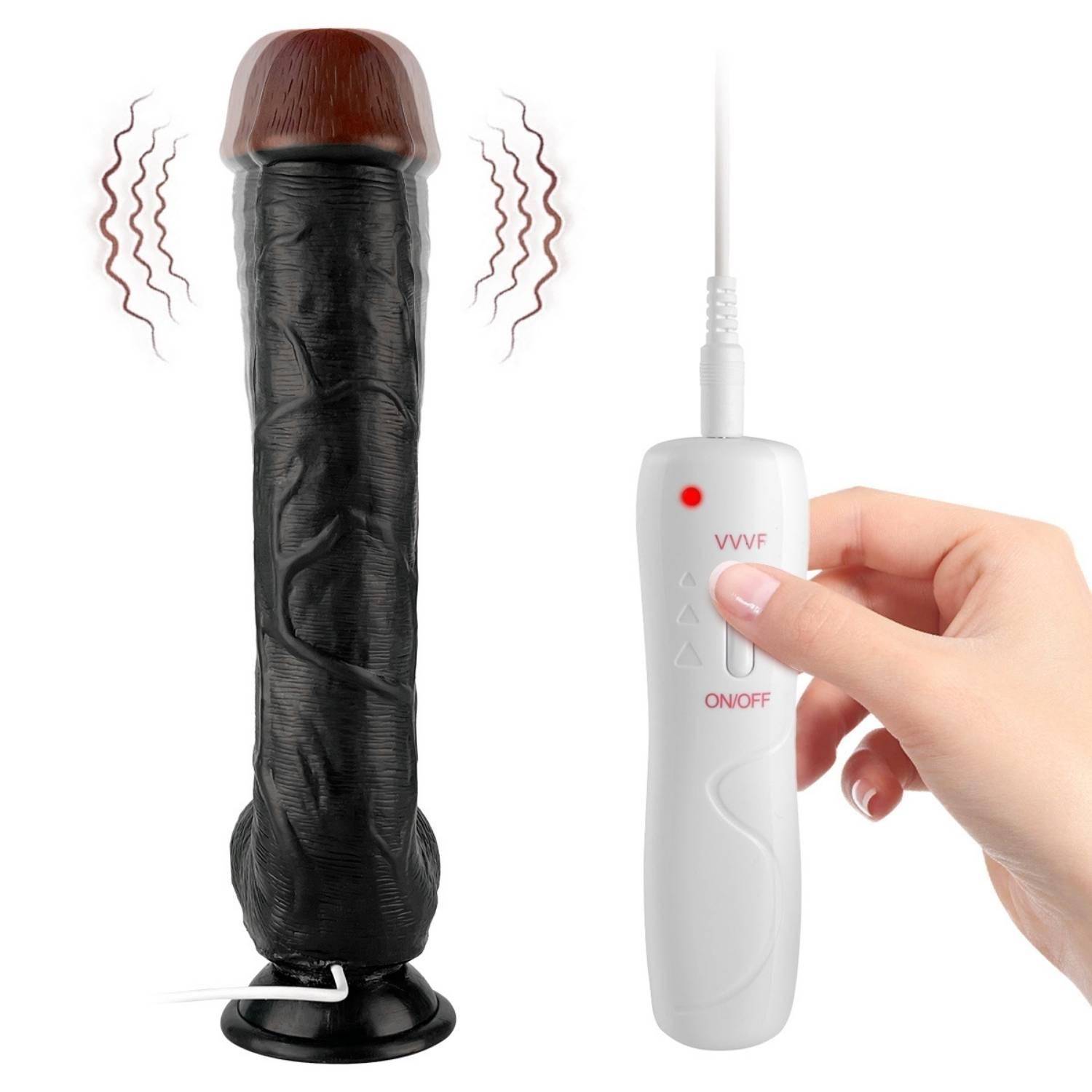Thomas - Kumandalı Büyük Boy Güçlü Titreşimli Gerçekçi Zenci Yapay Penis Realistik Dokuda Dildo 28 CM detay