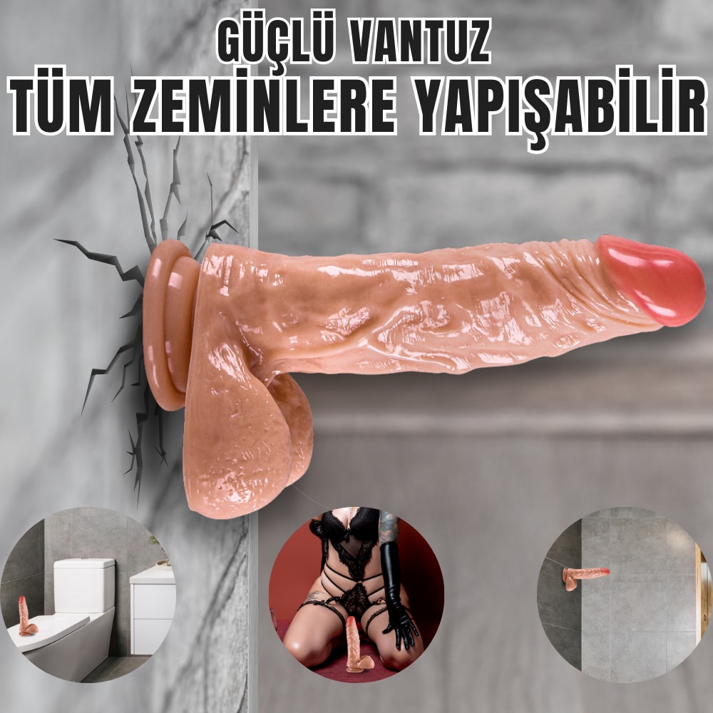 Güçlü Vantuzlu Damarlı Kalın Realistik Dildo Gerçekçi Yapay Penis 21x4.5 CM detay