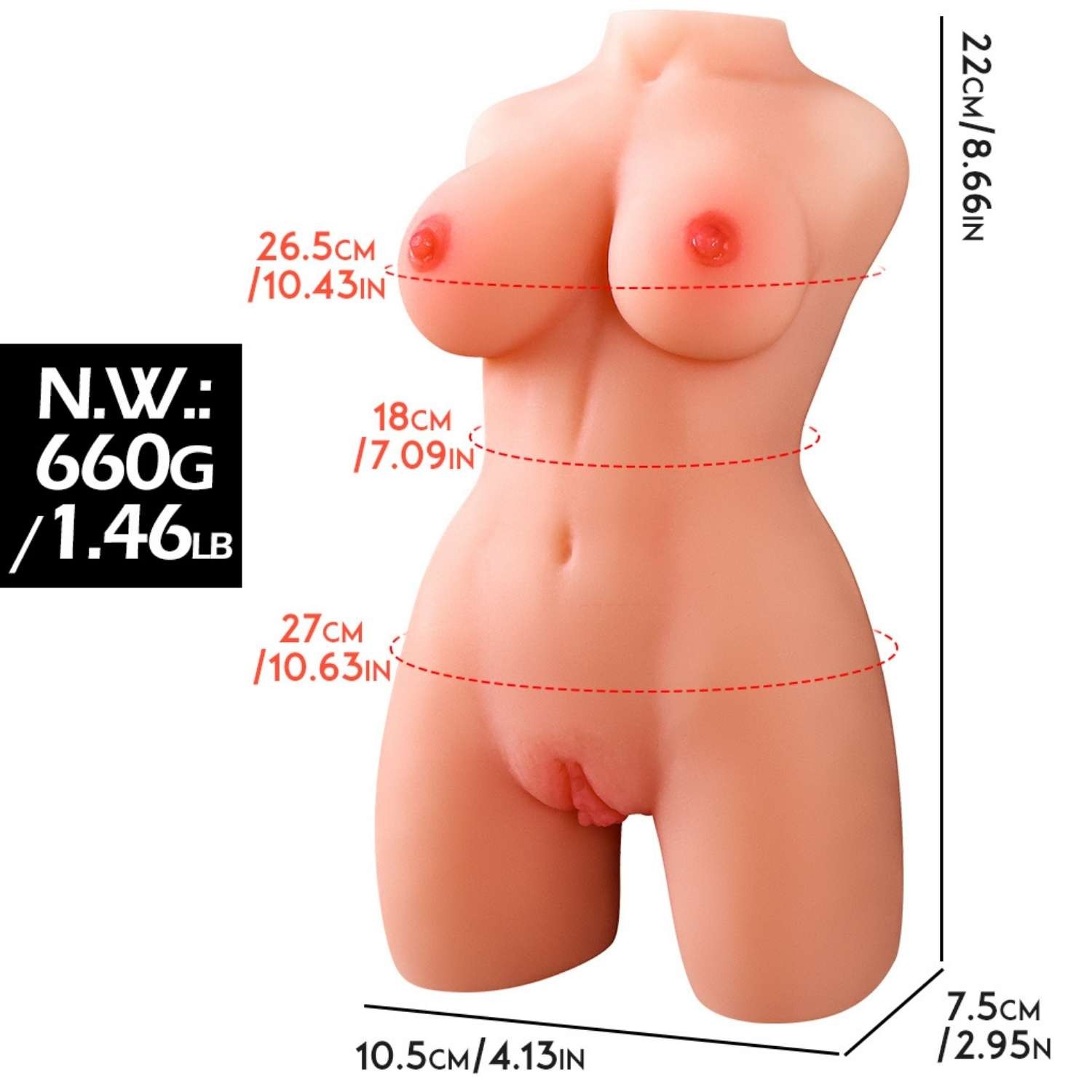 Tracy - Cep Tipi Realistik Manken Çift Girişli 2 in 1 Titreşimli Isıtmalı Gerçekçi Suni Vajina Mastürbatör