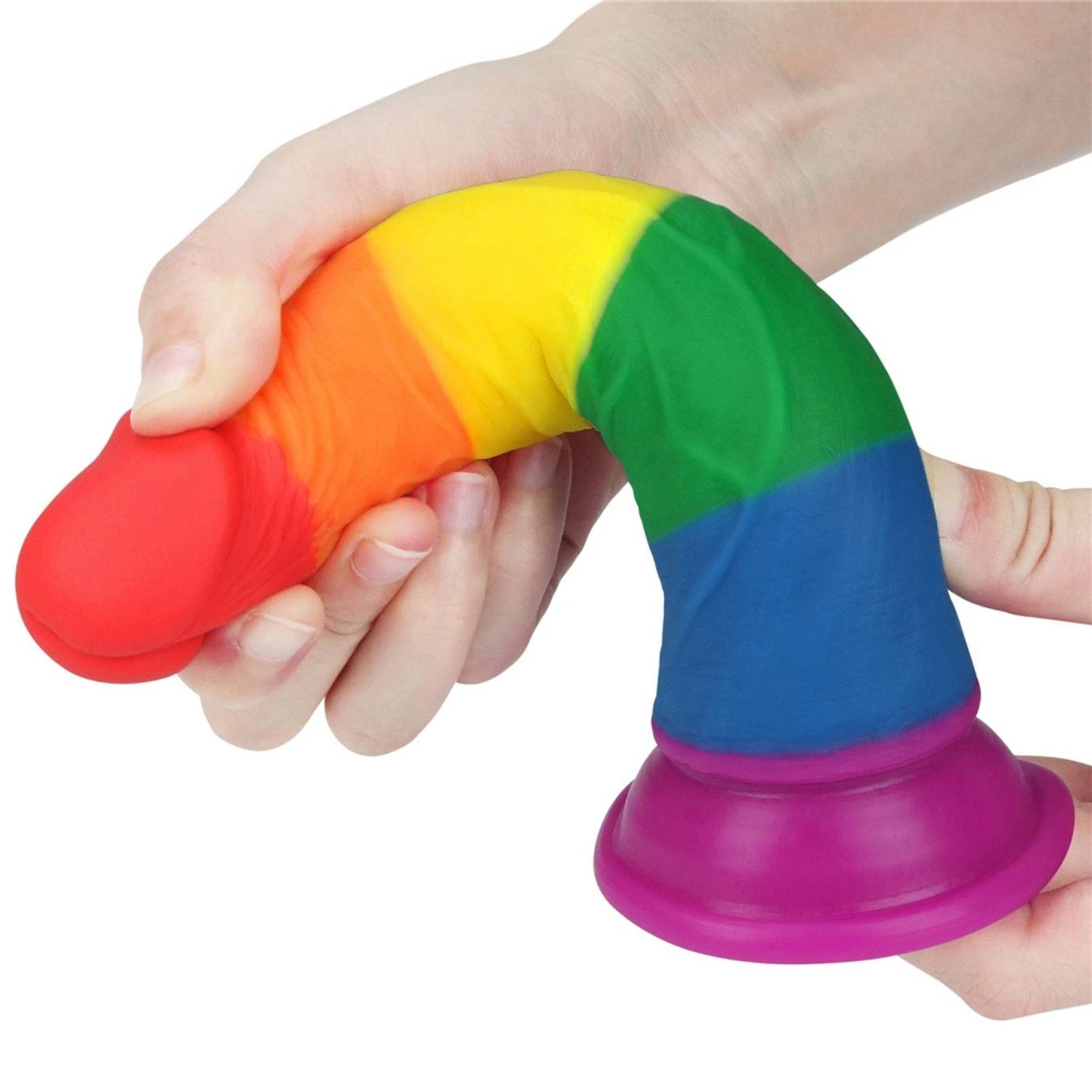 Onur Bayrağı Renkli Ultra Yumuşak Doku Silikon Gerçekçi Yapay Penis Testissiz Realistik Dildo 18.5x3.5 CM