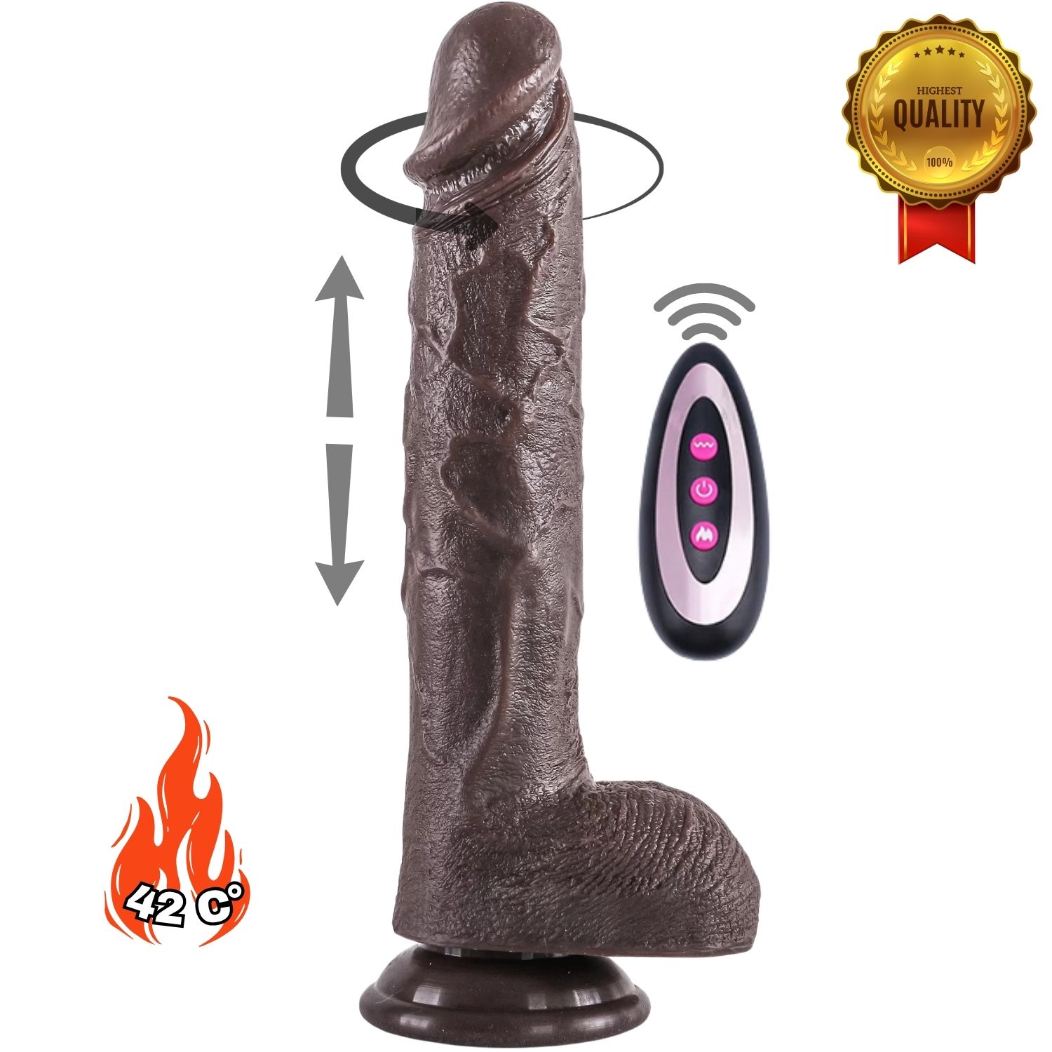 Derek - Şarjlı Uzaktan Kumandalı Isıtmalı İleri Geri Hareketli ve Rotasyonlu Realistik Dildo Gerçekçi Yapay Penis 24 CM