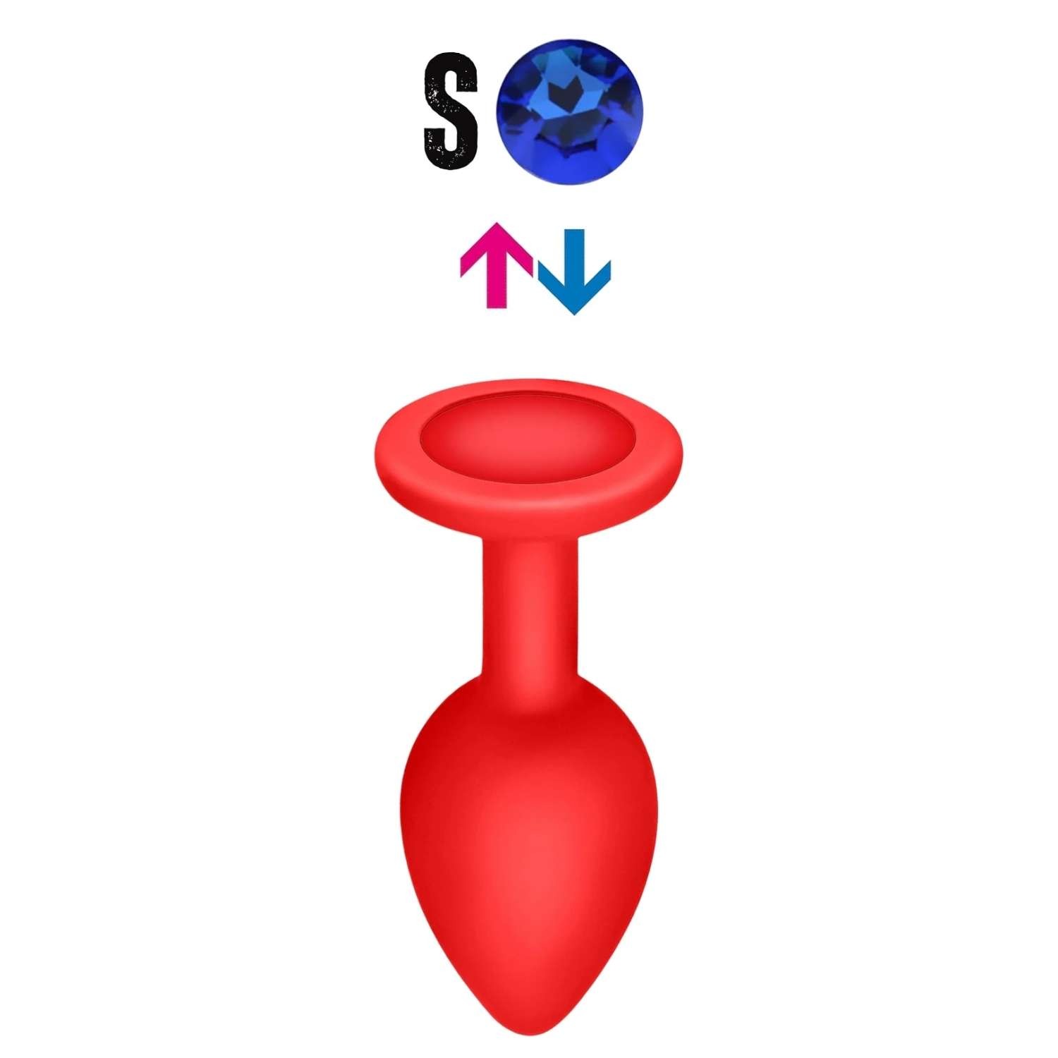 Çıkar-Tak Parlak Mavi Yuvarlak Mücevher Taşlı Kırmızı Pürüzsüz Silikon Anal Butt Plug - Küçük Boy