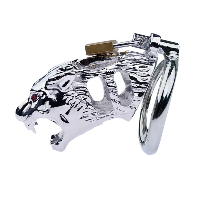 TIGER Chastity Cock Cage Kaplan Görünümlü Metal Penis Esaret Kafesi detay