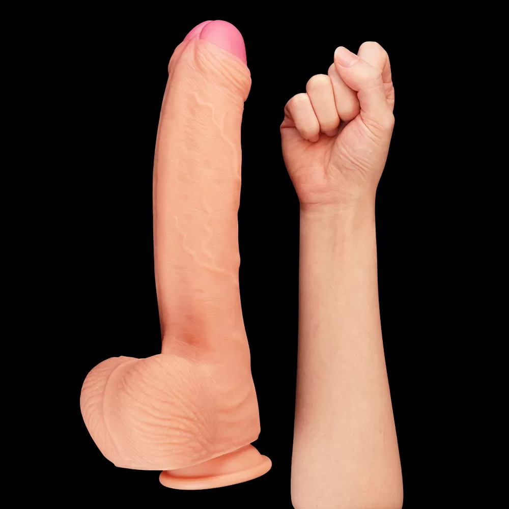 Çift Katmanlı Yumuşak Doku Büyük Boy Realistik Dildo Silikon Gerçekçi Yapay Penis 28x5.3 CM detay