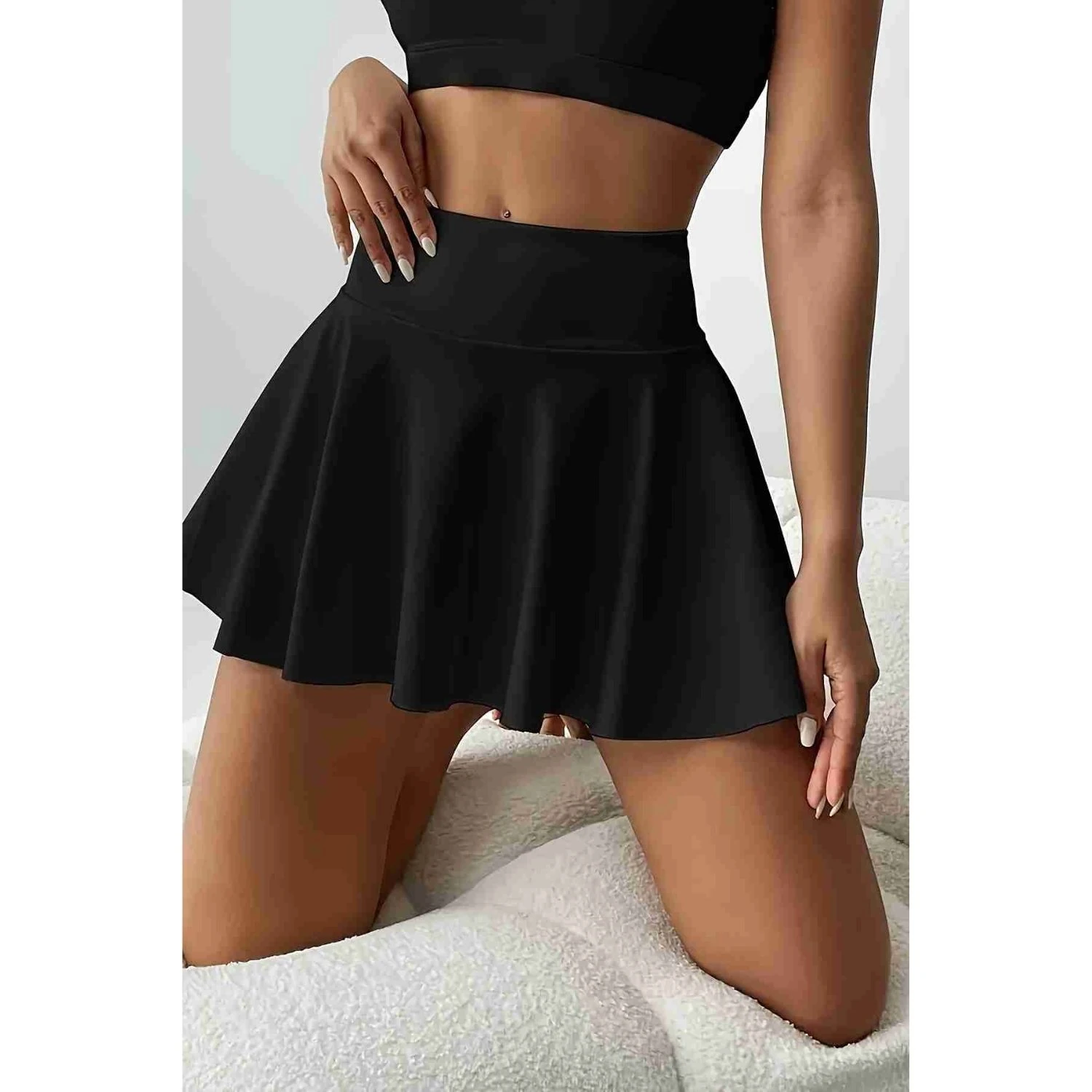 Sens Fantezi İç Giyim Esnek Bol Kesim Likralı Taytlı Sporcu Tenis Eteği Seksi Mini Etek Siyah - 7119