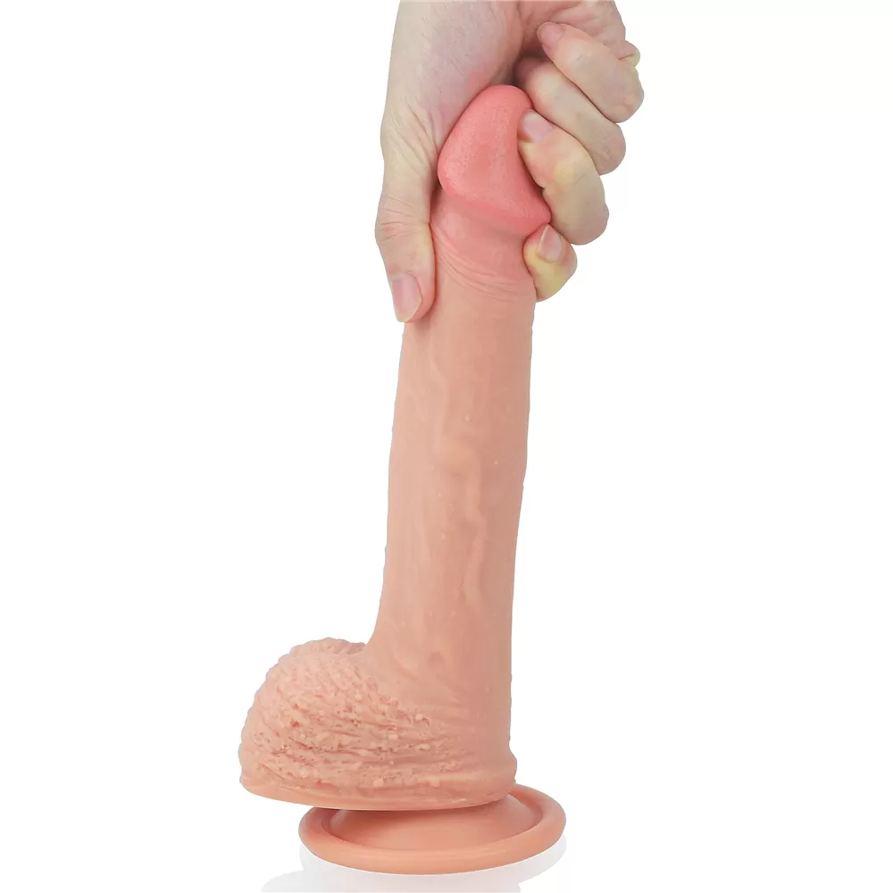 Çift Katmanlı Yumuşak Doku Realistik Dildo Silikon Gerçekçi Yapay Penis 22x3.8 CM detay