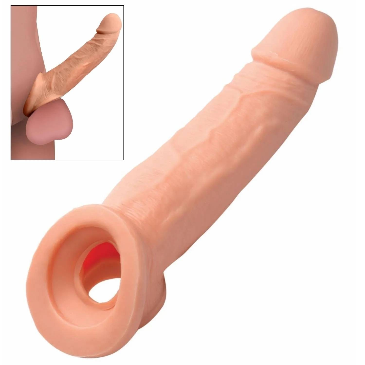Gerçekçi Doku Penis Büyütücü ve Kalınlaştırıcı 3 CM Uzatmalı Testis Halkalı Realistik Penis Kılıfı 21 CM detay