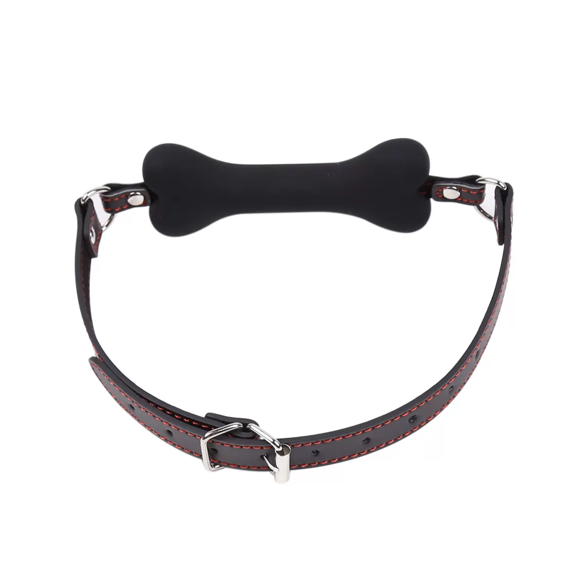 Fetish Beginner Deri Kemerli Yumuşak Silikon Siyah Köpek Kemiği Ağız Tıkacı Dog Bone Mouth Gag detay