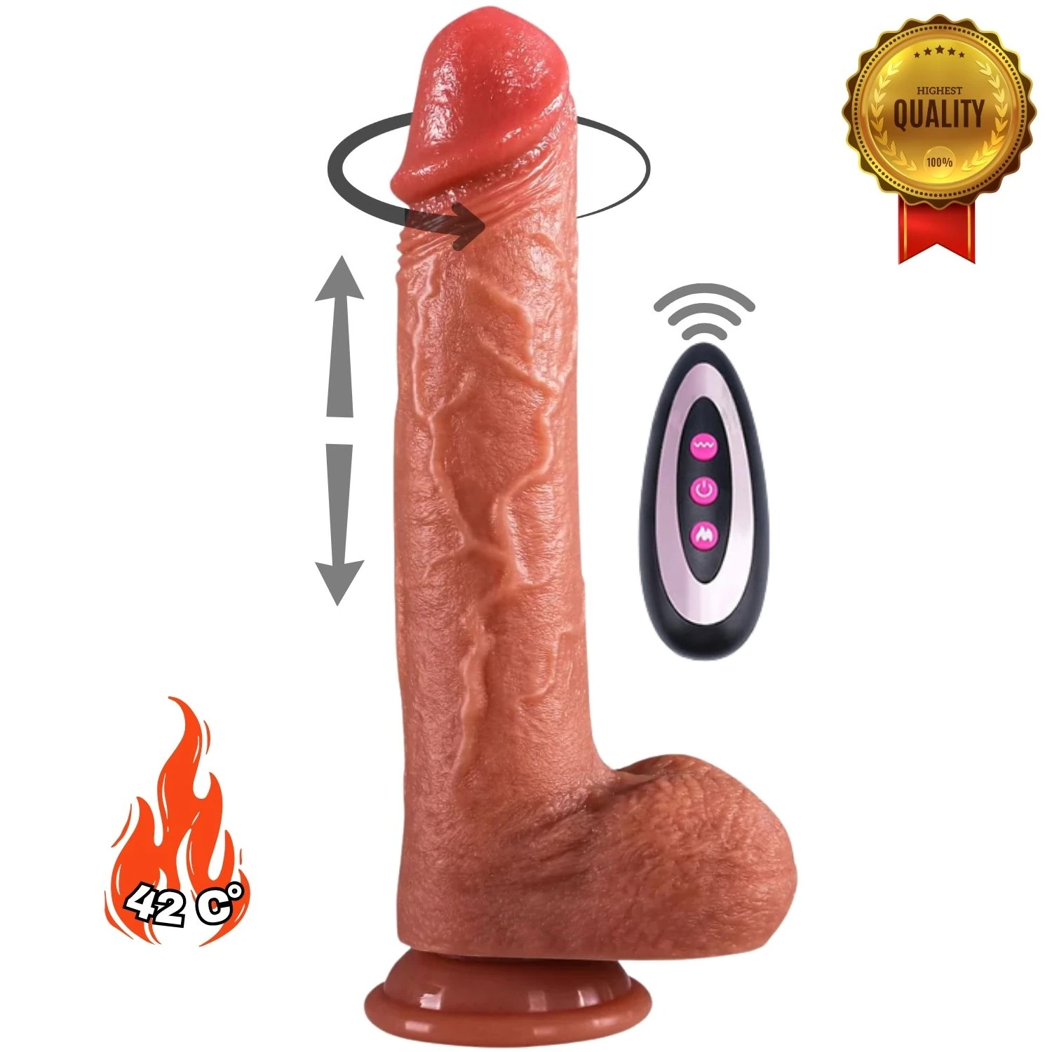 Frank - Şarjlı Uzaktan Kumandalı Isıtmalı İleri Geri Hareketli ve Rotasyonlu Realistik Dildo Gerçekçi Yapay Penis 25 CM