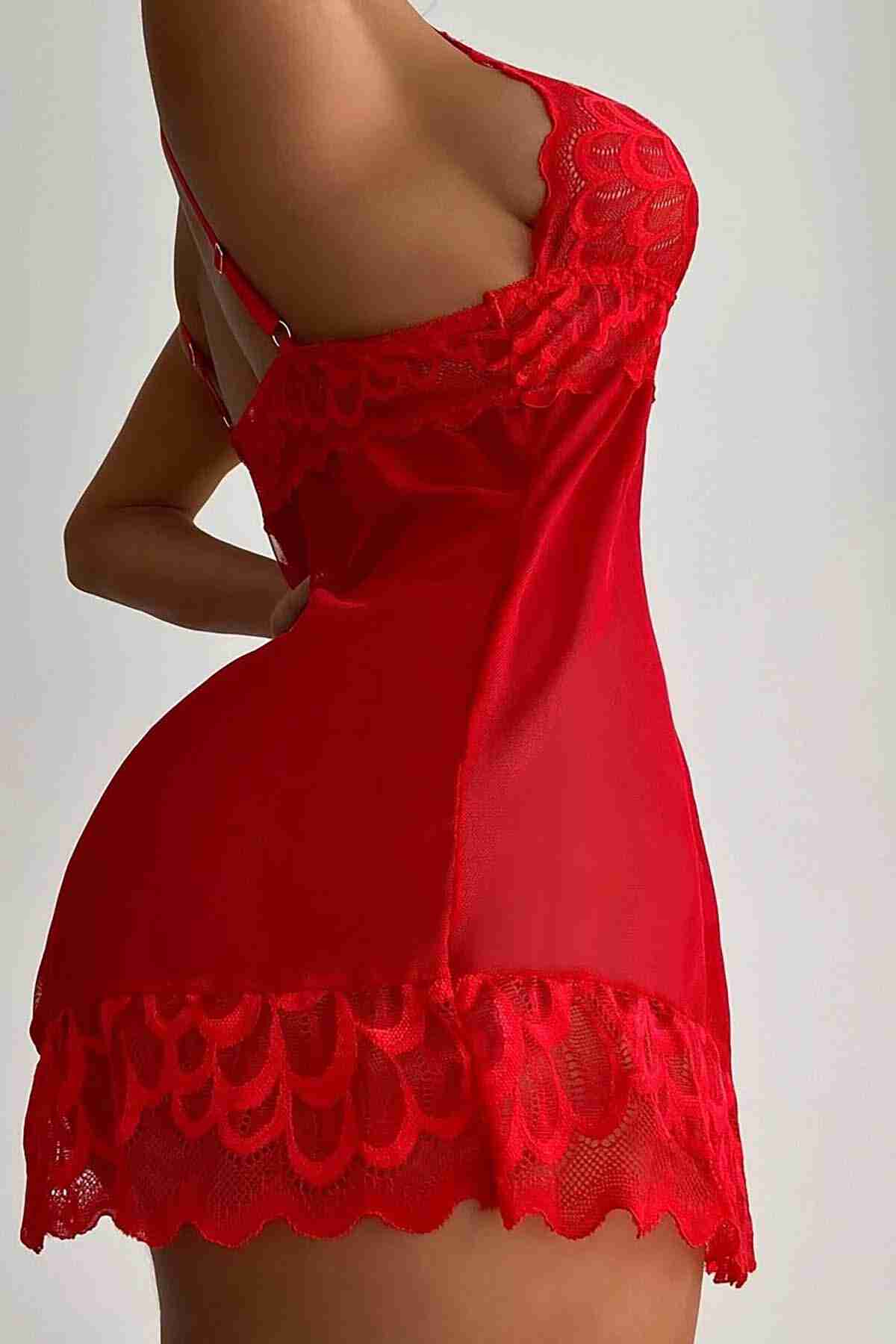 Kırmızı Dantel Babydoll Gecelik detay