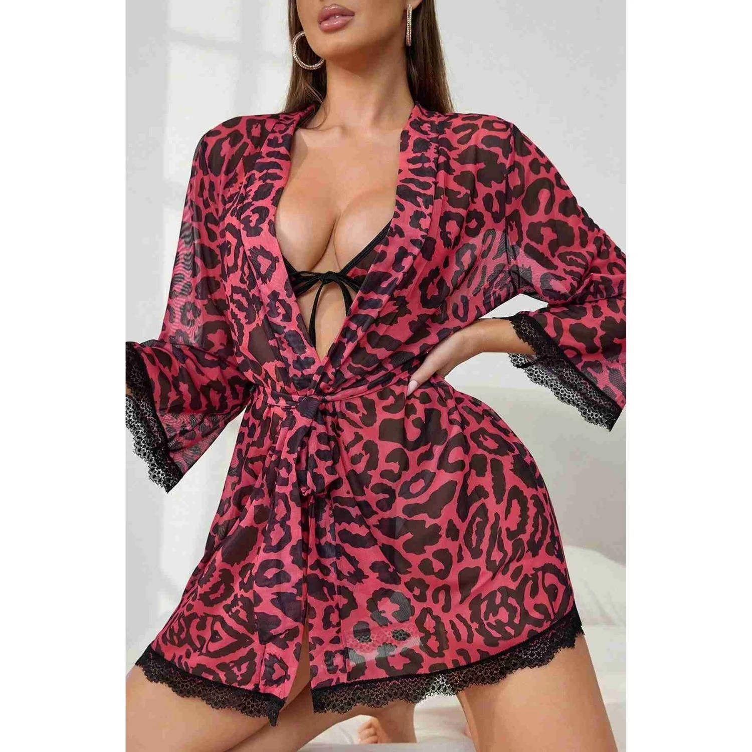 Sens Fantezi İç Giyim Leopar Külot Sütyen Set Erotik Gecelik Sabahlık - 1019