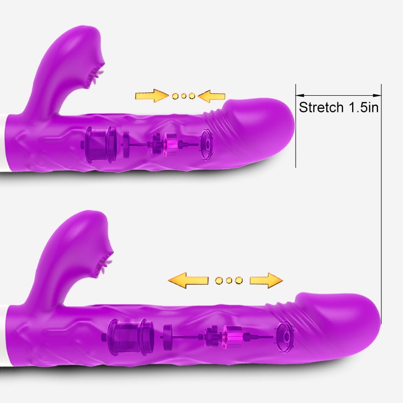 V22 - Şarjlı Akıllı Isıtmalı İleri Geri ve Dil Hareketli G-Spot ve Klitoris Uyarıcı 2 in 1 Yapay Penis Rabbit Vibratör detay