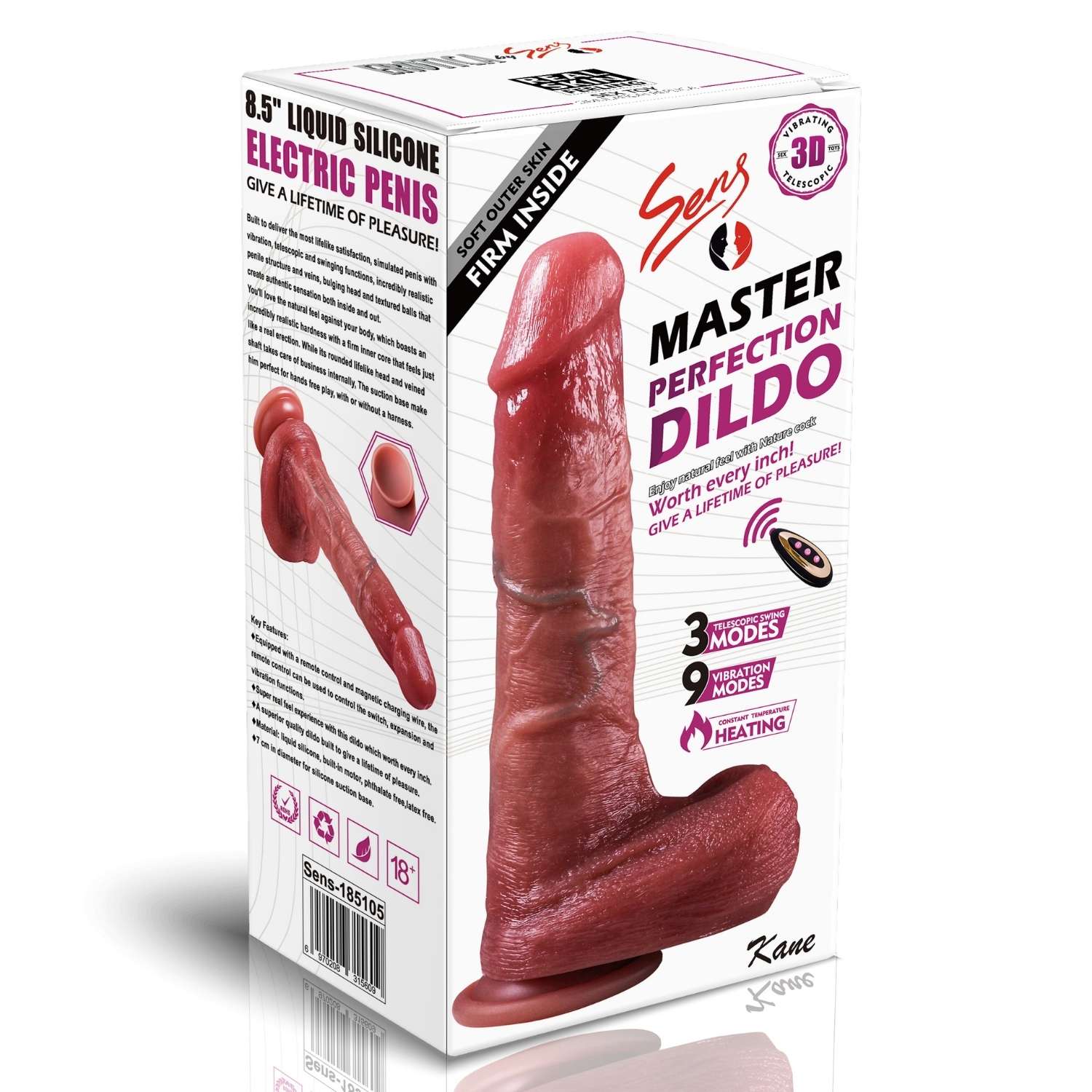 Kane - Şarjlı Kumandalı Isıtmalı Titreşimli Gerçekçi Yapay Penis İleri Geri Hareketli ve Rotasyonlu Realistik Dildo 21.5 CM