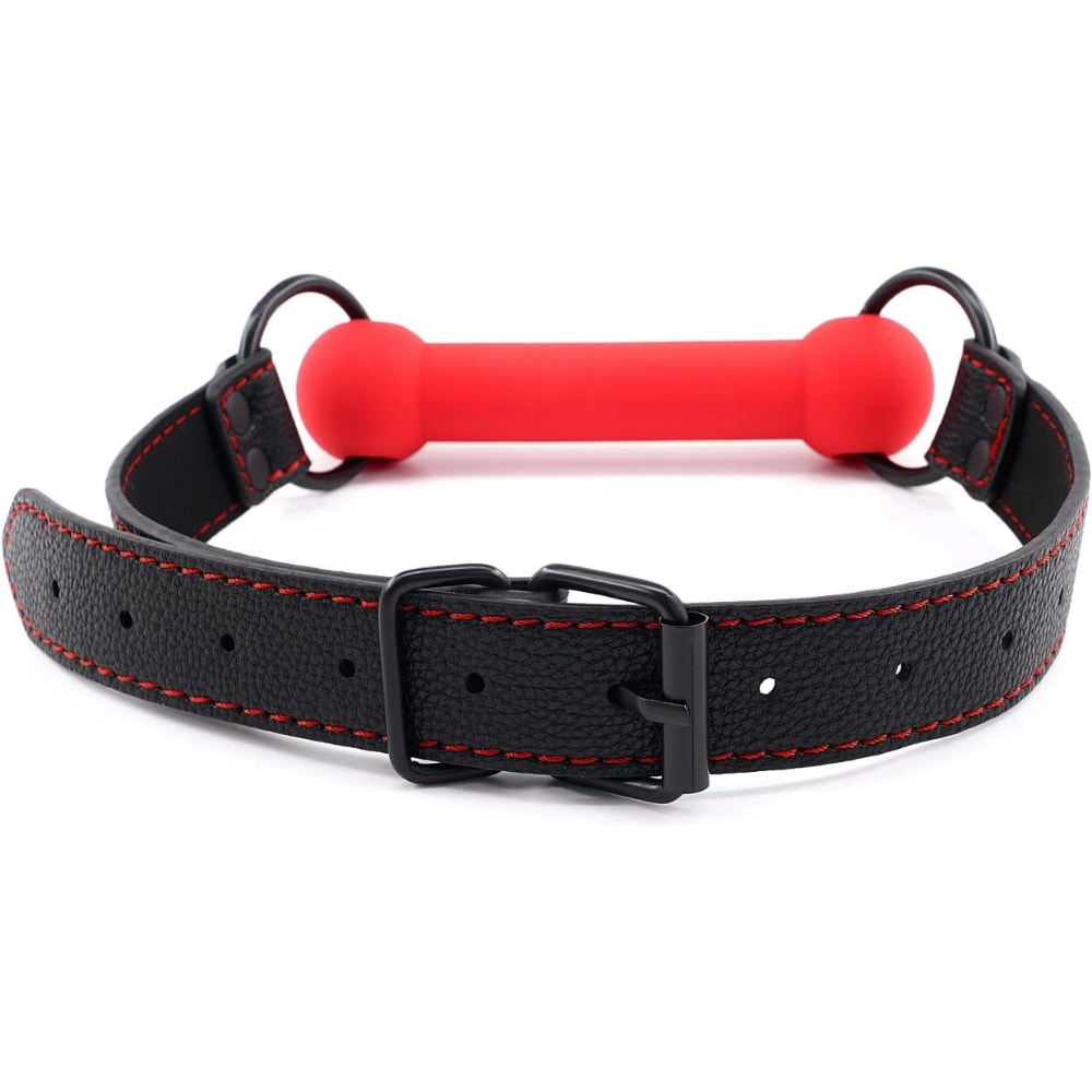 Deri Kemerli Yumuşak Silikon Kırmızı Isırma Barı Ağız Tıkacı Bondage Mouth Bite Bar Gag detay