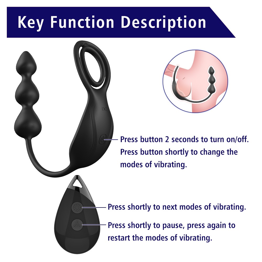 PRIME TOYS Colin Şarjlı Uzaktan Kontrol Testis ve Penis Halkalı Boncuk Prostat Uyarıcı Anal Vibratör