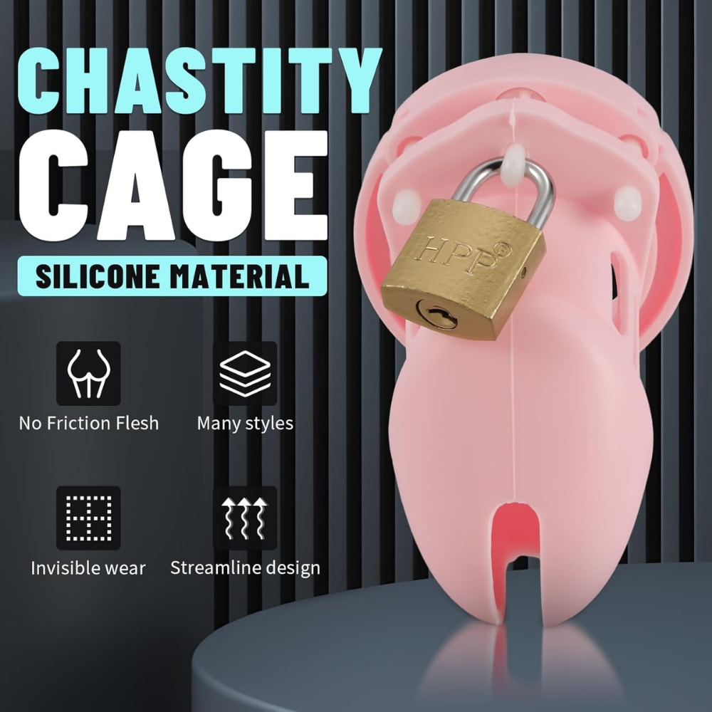 Silikon Pembe Penis Kilidi Erkek Bekaret Cihazı Chastity Cock Cage Küçük Boy Penis Esaret Kafesi detay